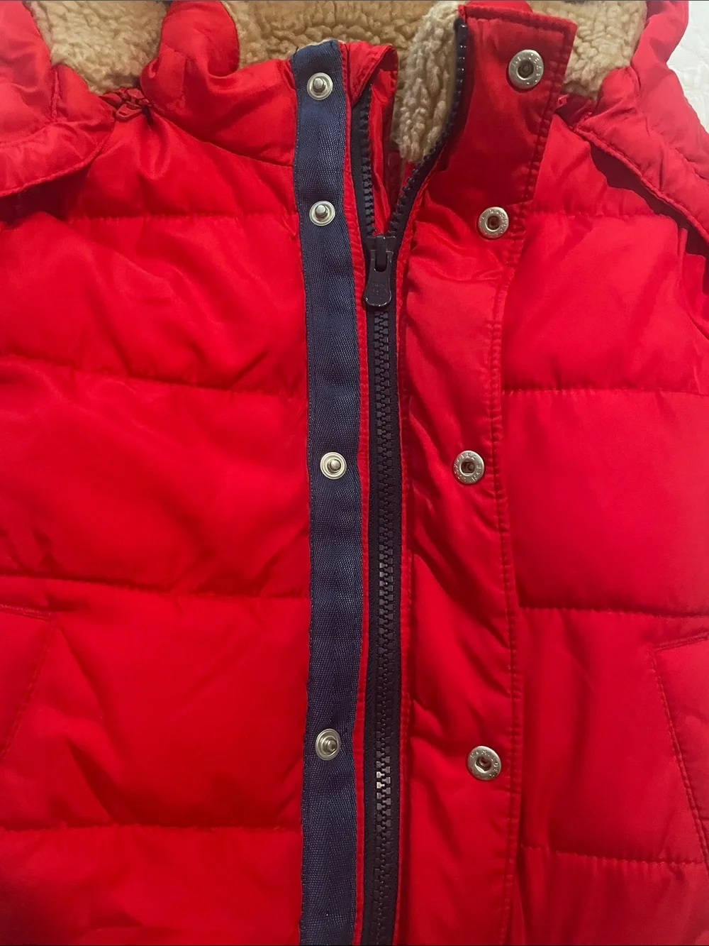 GAP Red Hooded Puffer Jacket with Sherpa Lining